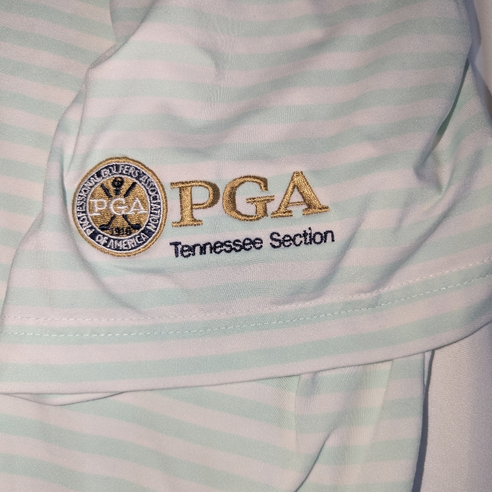 Adidas Adipure Men's XL Light Green Striped Golf Polo Shirt With PGA Tenn Logo - Picture 3 of 3